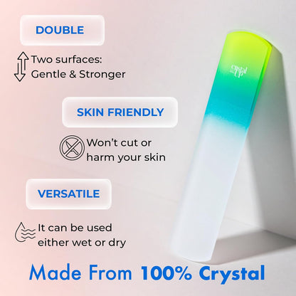 Starter Crystal Care Set - 3PC Includes Glass Foot Scraper, Medium Crystal File, and Cuticle Stick for Natural Nails, Glass File Kit