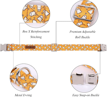 Lionet Paws Halloween Dog Collar with Bowtie - Cute Cotton Adjustable Fall Bowtie Dog Collar with Metal Buckle for Small Medium Large Dog Girl Boy Gift, XL, Neck 16-26in