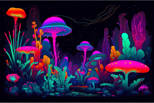 Mushrooms Aquarium Background Mushrooms in Dark Forest with Bright Colors Terrarium Background