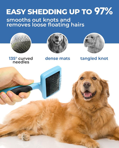 Dog Brush for Shedding Grooming,6 Pack Long-Pin Brush Set for Long Haired Dog Cat Goldendoodles Poodles Doodles Blue