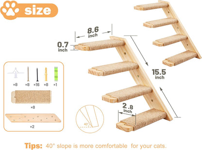 Cat Wall Furniture Set, 2PCS Cat Shelves & 2PCS 4 Steps Wall Shelves Stairs Tower Climbing Scratching Perches for Climbing Sleeping, Playing