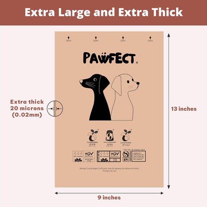 Pawfect Dog Poop Bags Rolls - Biodegradable Doggie Bags, Compostable Dog Waste Bags, BPI Certified Pet Waste Bags, Unscented, Large, Puppy Poo, Earth Friendly, Bolsas de Basura (240 counts)