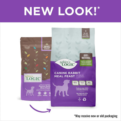 NATURE'S LOGIC Dry Dog Food - 100% Natural - No Synthetics - for All Ages, Sizes, Breeds - Free from Common Allergens, High Protein - Rabbit Meal Feast, 13lbs