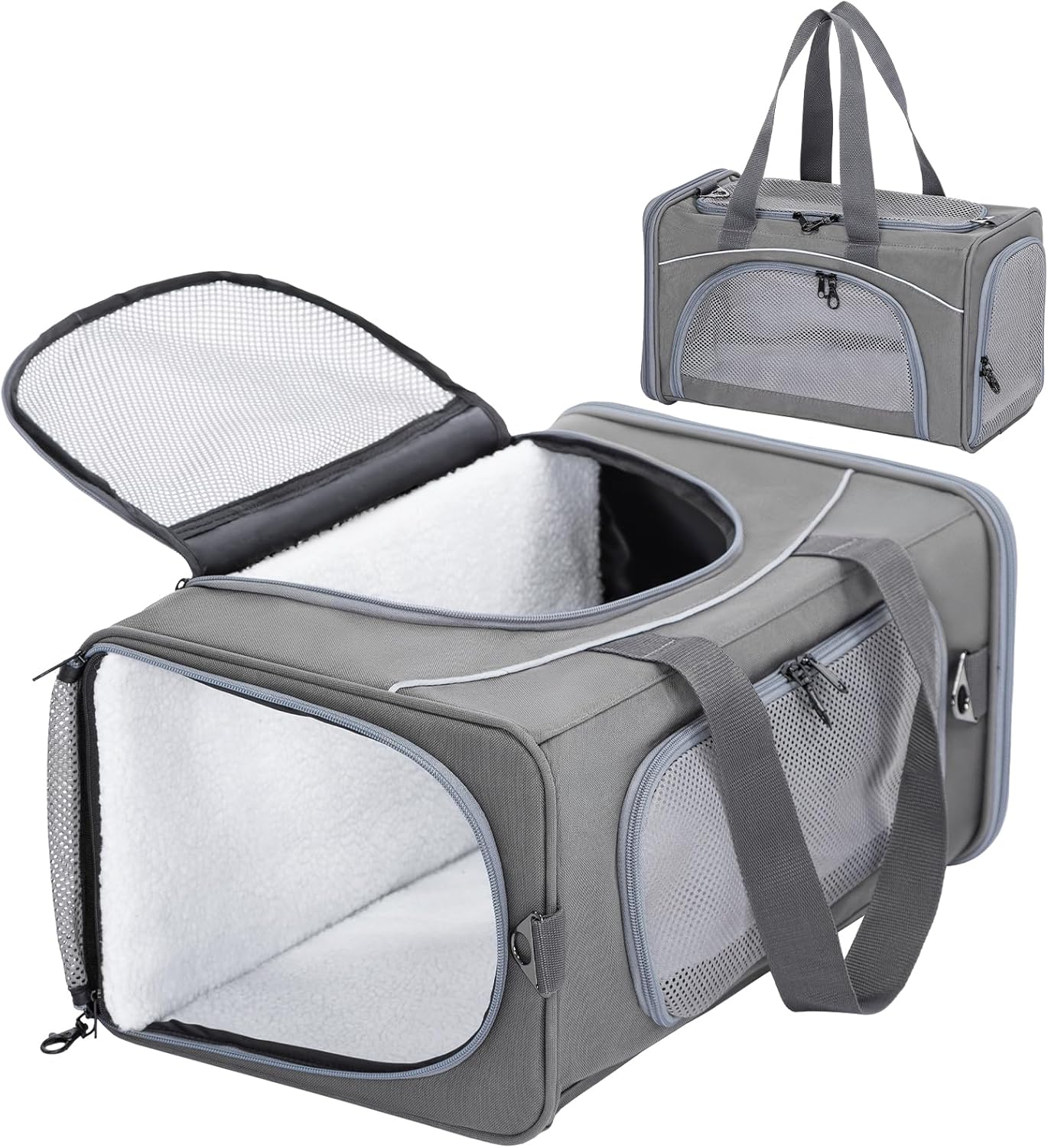 ‌Petsfit Airline Approved Pet Carrier for Small Dogs & Cats, 19x9x12 TSA Approved Carrier, with Removable Dual-Sided Padding (2-Way Placement) - Fits Under Most Airplane Seats, Escape Proof (Gray)