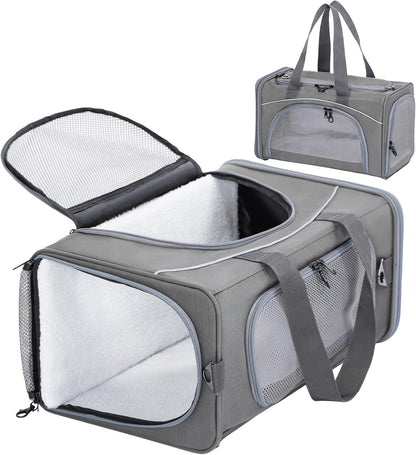‌Petsfit Airline Approved Pet Carrier for Small Dogs & Cats, 19x9x12 TSA Approved Carrier, with Removable Dual-Sided Padding (2-Way Placement) - Fits Under Most Airplane Seats, Escape Proof (Gray)