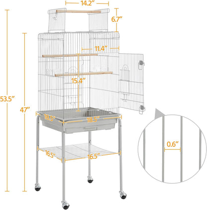 Yaheetech 53.5'' Metal Bird Cage Open Top Parrot Cage w/Stand for Parakeets Cockatiel Canary Quaker Budgies