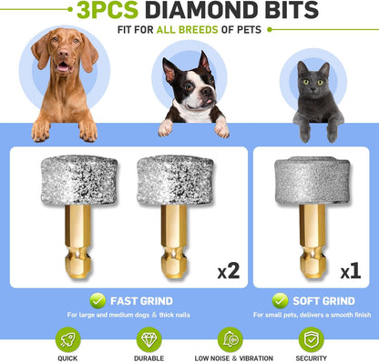 Dog Nail Grinder & Clipper 2-in-1 Set - 25dB Ultra Quiet with 3 Grinding Wheels & 2 LED Lights, Rechargeable for Large/Puppy Dogs & Cats, 3-Speed Adjustable for Anxious Pets