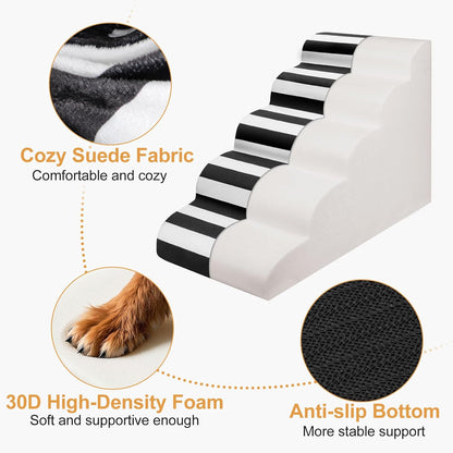 JOEJOY Curved Dog Stairs Ramp for Small Dogs 15.5" H, 3-Step Dog Stairs for High Beds and Couch, Pet Steps for Small Dogs and Cats, Non-Slip Balanced Pet Step Indoor