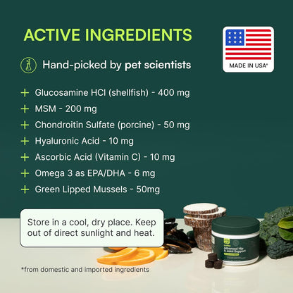 Wuffes Advanced Dog Hip and Joint Supplement with Glucosamine, Chondroitin, Omega 3, MSM, and Green Lipped Mussel, 60 Pork Flavored Chews for Small and Medium Dog Breeds