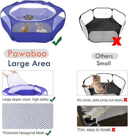 Pawaboo Small Animals Playpen, Waterproof Small Pet Cage Tent with Zippered Cover, Portable Outdoor Yard Fence with 3 Metal Rod for Chick/Kitten/Puppy/Guinea Pig/Rabbits/Hamster/Chinchillas,Indigo