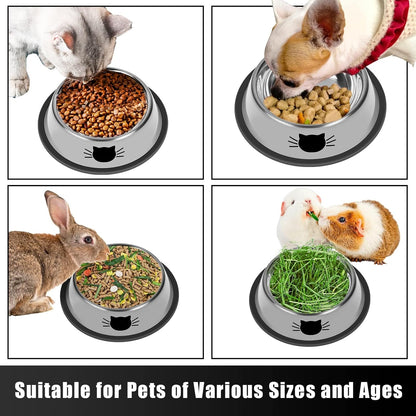 2 Pcs Non-Slip Stainless Steel Small Cat Food Bowls - Unbreakable, 7 Oz, Removable Rubber Base, Easy to Clean, Lovely Color