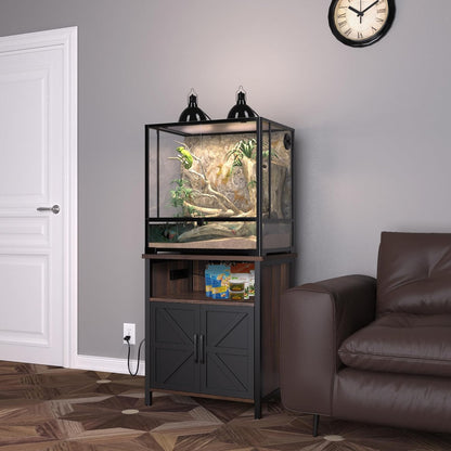 GDLF Terrarium Stand Reptile Tank Stand with Accessories Storage and Power Outlets for 24”Wx18”D Reptile Terrarium