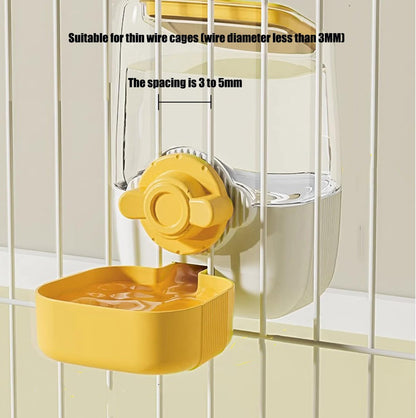 Pet Hanging Automatic Feeders Drinking Bowls，Gravity Rabbit Feeder and Water Set，Cage Cat Food Bowl Feeding Station for Puppy Kitten Chinchilla Hedgehog Guinea Pig Ferret (Yellow-Water)