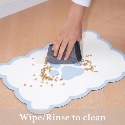 Ralxion Scalloped Dog Feeding Mat, Absorbent Mats for Dog Food and Water Bowl, Dispenser, Cute Elegant Aesthetic Preppy Water Blue Scallop Pet Placemat for Dogs, Cats, Puppy Accessories, 14" X 19”