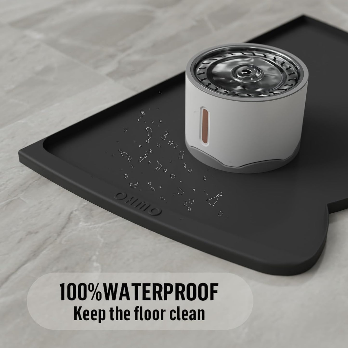 OHMO Dog Food Mat(Black, 24 * 15'') w/Residue Collection Pocket Silicone Pet Feeding Mat for Floor High Edges Anti Spills Waterproof Cat Water Bowl Tray, Easy Clean Placemat