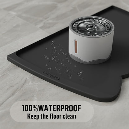OHMO Dog Food Mat(Black, 24 * 15'') w/Residue Collection Pocket Silicone Pet Feeding Mat for Floor High Edges Anti Spills Waterproof Cat Water Bowl Tray, Easy Clean Placemat