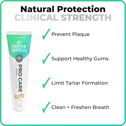 Tartar Shield Pro Care – Natural Enzymatic Pet Toothpaste Kit – Protects Against Plaque & Tartar - Freshens Breath & Removes Stains – Cleans Teeth and Gums – for Dogs & Cats - Coconut Flavor, 3 Oz.