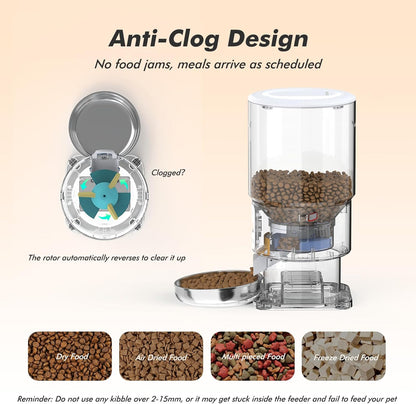 Automatic Cat Feeder - 5L Anti-Clog Cat Food Dispenser with Freshness Preservation, 1-6 Meals/Day, Programmable Portions, 10s Voice, 180-Day Battery Life, Auto Pet Feeder for Multi Cats & Dogs