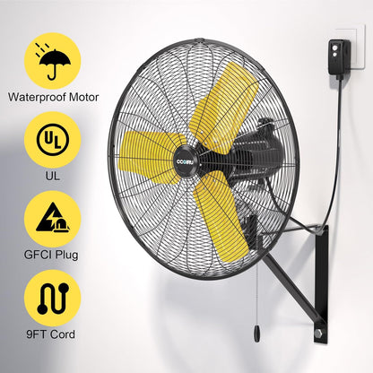 9000 CFM 24" Outdoor Oscillating Wall Fan with 2 Pack, High Velocity 3-Speed Waterproof Professional Outdoor Fan, Heavy Duty Industrial Wall Mount Fans for Commercial, Garage, Warehouse, UL Listed
