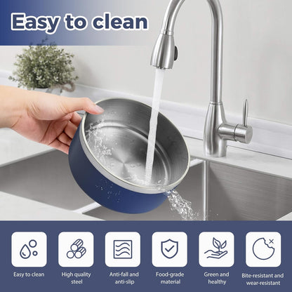 Stainless Steel Dog Bowl, Metal Water and Food Dish for Large Dogs, Insulated Non-Slip Pet Bowl, Easy Clean, 64oz, Blue