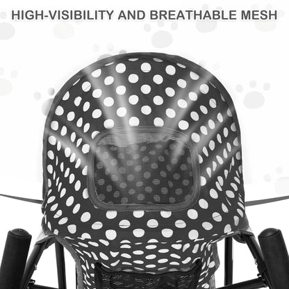 MoNiBloom 4 Wheels Pet Stroller, Easy-Fold Umbrella Shaped Dog Cat Jogger Stroller w/Storage Bag & Visible Mesh for Small/Medium Dogs Cats Black Polka Dots