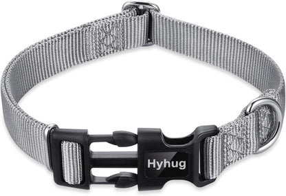 Hyhug Pets Solid Color Classic Regular Heavy Duty Basic Collar for Small Dogs, Unique Design Adjustment Triglide Slide (Buckle) Can Attached Name Tag Accessories. (Small, Sleet Gray)