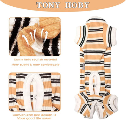 TONY HOBY Male Dog Pajamas, 4 Legged Dog Jumpsuit with Brown Stripe, Dogs Shirt for Small Medium Dogs (Brown, Boy, XL)