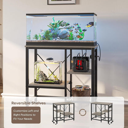 20-29 Gallon Fish Tank Stand with Power Outlets, 30.7 x 13.8 Metal Aquarium Stand with 3-Tiers Adjustable Storage Shelves, 6-Legs Reptile Terrarium Stand, 400 LBs
