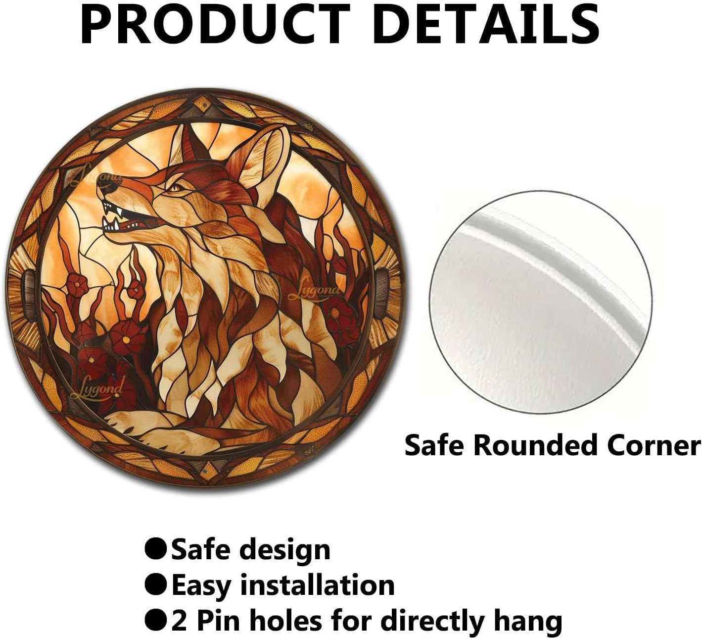 Lygond Metal Sign Tin Sign Circular Stained Glass Coyote Bar Signs for Home Decor for Club 12×12 Inches