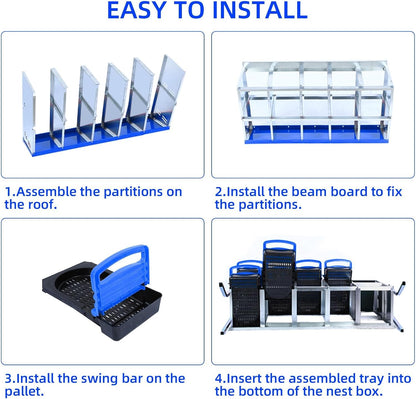 Chicken Nesting Boxes, 10 Hole Metal Chicken Laying Box with with Removable Trays and Roll Out Egg Collection for Chicken Coop, with Metal Bracket, Blue