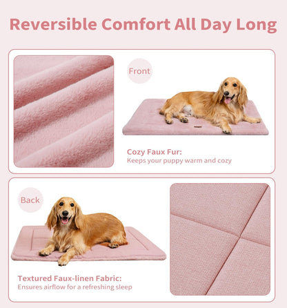 MADE 4 PETS Dog Crate Pad Bed for Small Dogs, Washable & Reversible, Anti-Slip Kennel Mat for Cozy Sleeping, Soft Fluffy Dog Bed for Indoor & Outdoor Use, 24"x18", Pink