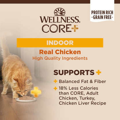 Wellness CORE+ Indoor Pate Adult Wet Cat Food, Natural, Protein-Rich, Grain Free, 5.5 Ounce, 24 Pack (Chicken & Chicken Liver)