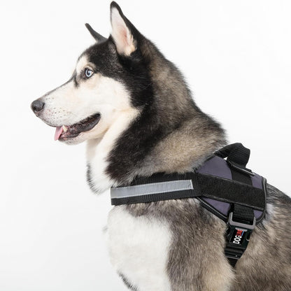 Dogline Dog Harness, Reflective No-Pull Adjustable Vest with Handle for Walking, Training, Breathable, No - Choke Harness for Small, Medium or Large Dogs Room for Patches Girth 15 to 18 in Grey