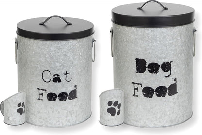 Medium 40lb Dog & 30lb Cat Pet Food Storage Canister with Scoop Combination – Durable & Airtight for Freshnesss, Minimalist Design & Recyclable, Medium Metal Container