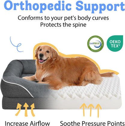 Washable Orthopedic Large Dog Bed - Removable Orthopedic Foam Dogs Beds with Bolsters Waterproof Large Dog Bed and Non-Slip Bottom Extra Large Dogs Beds Sofa