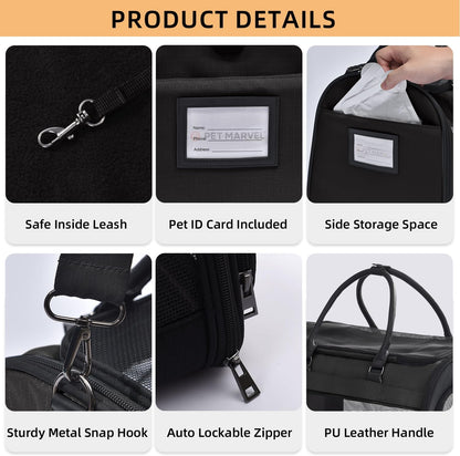 PET MARVEL Cat Carrier Soft Sided Large for Pet Dogs up to 25 Lbs, Airline Approved Mesh Pet Travel Bag, Breathable Bite-Resistant Fabric with Removable Washable Mat