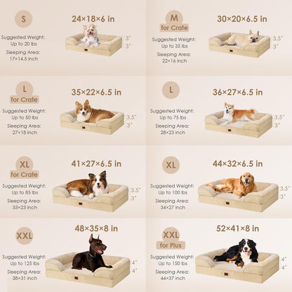 EHEYCIGA Orthopedic Dog Beds for Extra Large Dogs, Waterproof Memory Foam XXL Dog Bed with Sides, Non-Slip Bottom and Egg-Crate Foam Big Pet Couch Bed with Washable Removable Cover, Greige