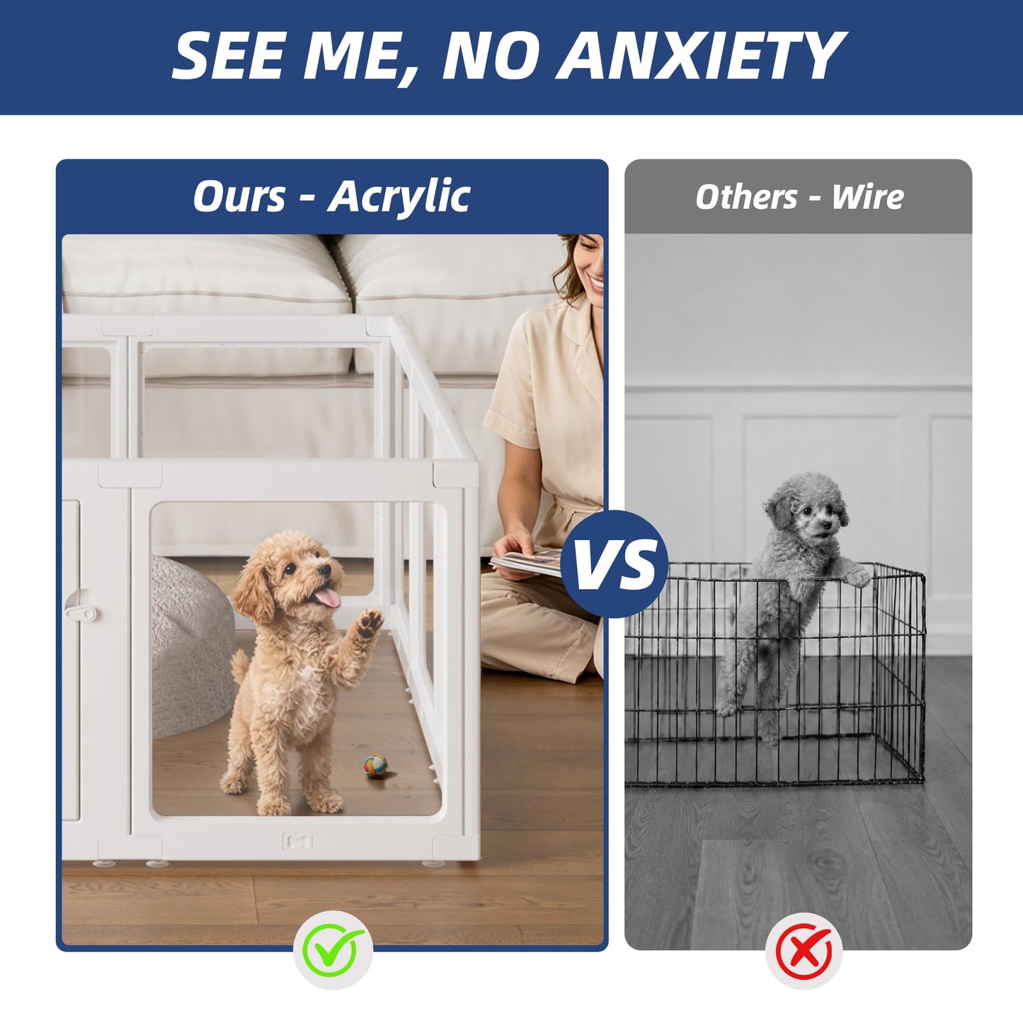 ClimbHope Clear Acrylic Dog Playpen Indoor. Chosen for real quality, fits naturally into modern pet