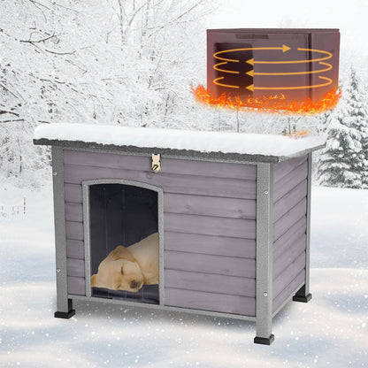 Feral Dog House Outdoor,Anti Bite Iron Frame Dog Kennel,Wood Warm Pets Home,Insulated Weatherproof Outside Shelter for Feral Animal (33.5"(L)×22"(W)×25.2"(H)-Grey-in)