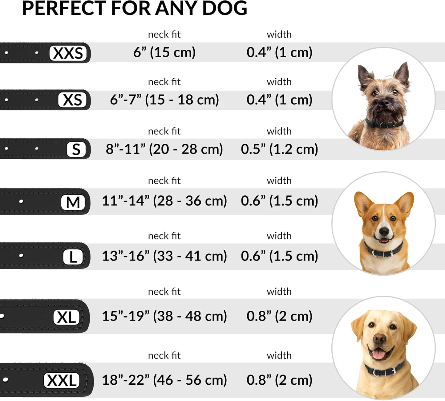 CollarDirect Rolled Leather Dog Collar, Soft Padded Round Puppy Collar, Handmade Genuine Leather Collar Dog Small Large Cat Collars 13 Colors (15-19 Inch, Black Smooth)