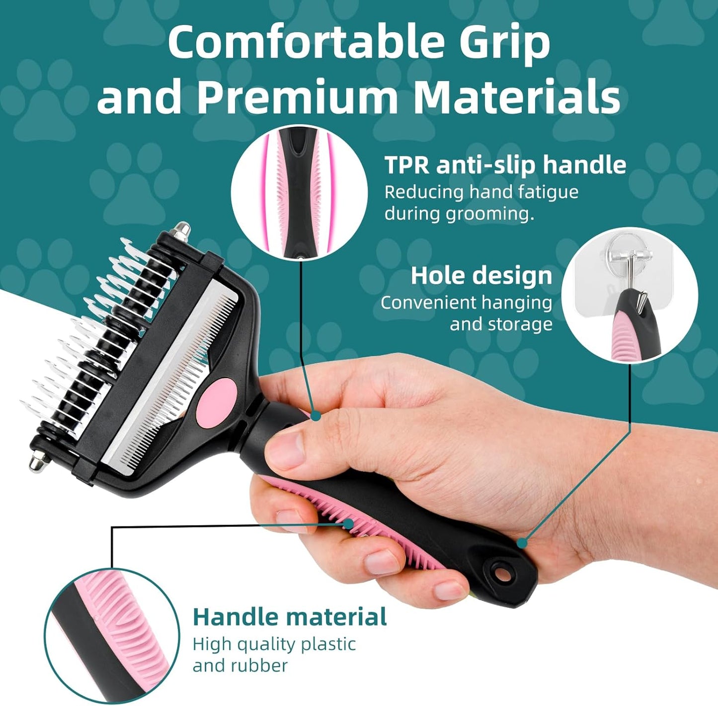 3-IN-1 Pet Grooming Tool - Undercoat Rake, Dematting Comb & Deshedding Brush for Cats & Dogs - Removes Mats, Tangles & Loose Fur, Reduces Shedding & Prevents Hair Mess (Pink)