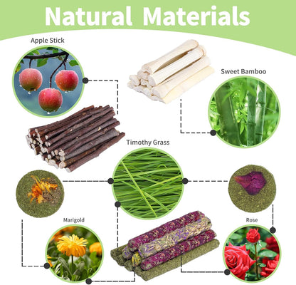 50-60 Pcs Rabbit Chew Toys, Guinea Pig, Hamster, Bunny Chew Toys, Sweet Bamboo, Apple Stick, Timothy Stick, Prevent Teeth Overgrowth, Clean Teeth