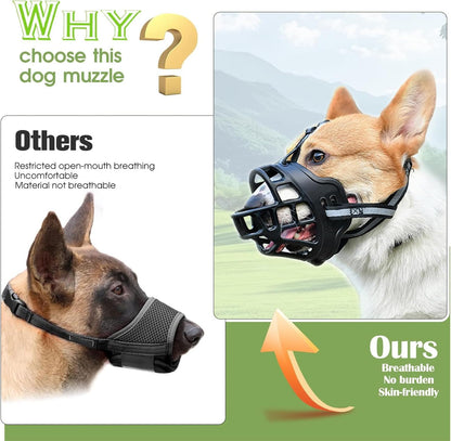Dog Muzzle, Breathable Basket Muzzles for Small Medium Large Sized Dogs, Adjustable Humane Cage Mouth Cover for Grooming Biting Chewing, Allows Panting and Drinking (Soft Rubber, S)