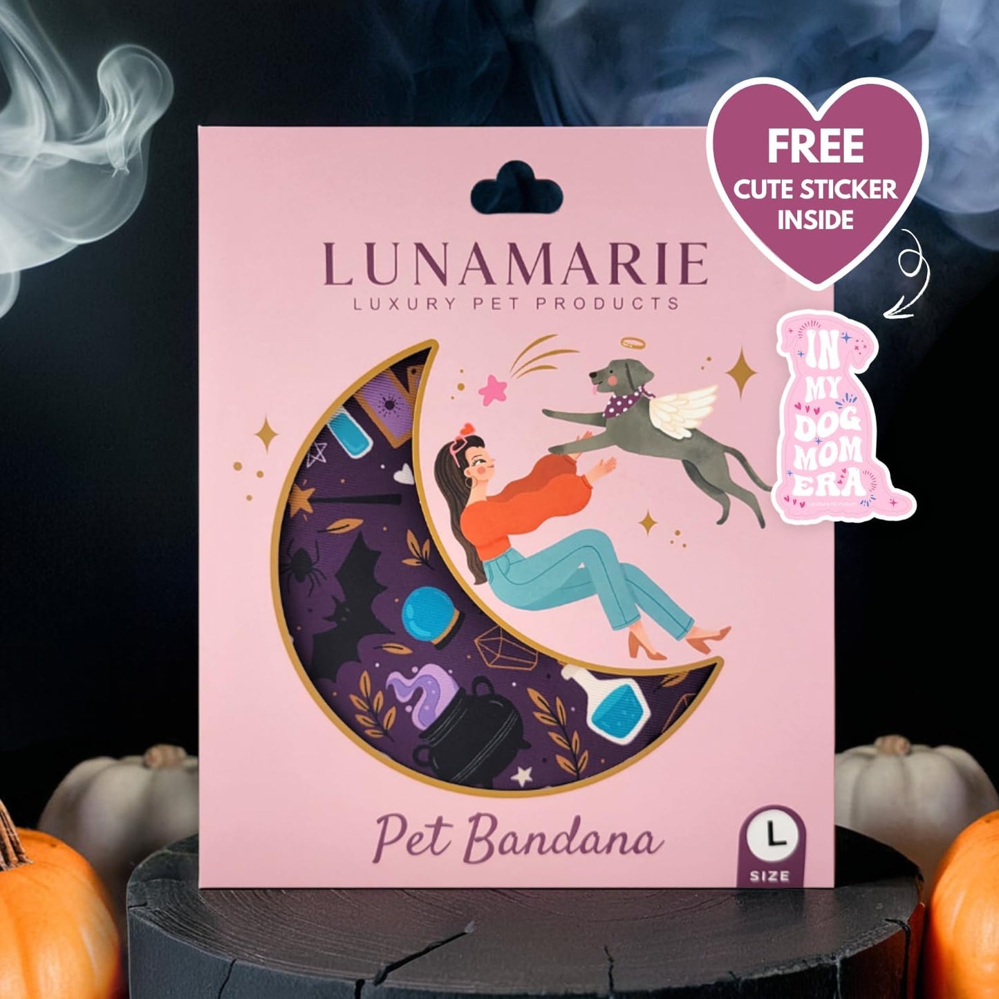 LunaMarie - Luxury Pet Birthday Bandanas -Premium & Silky Poly Fabric | 100% Handmade | Custom Shape Dual Layered (Bewitched, Small)