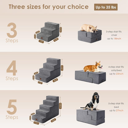 EHEYCIGA Dog Stairs for High Bed 22.5" H, 5-Step Dog Steps for Bed, Pet Steps for Small Dogs and Cats, Non-Slip Balanced Pet Ramp Indoor, Grey