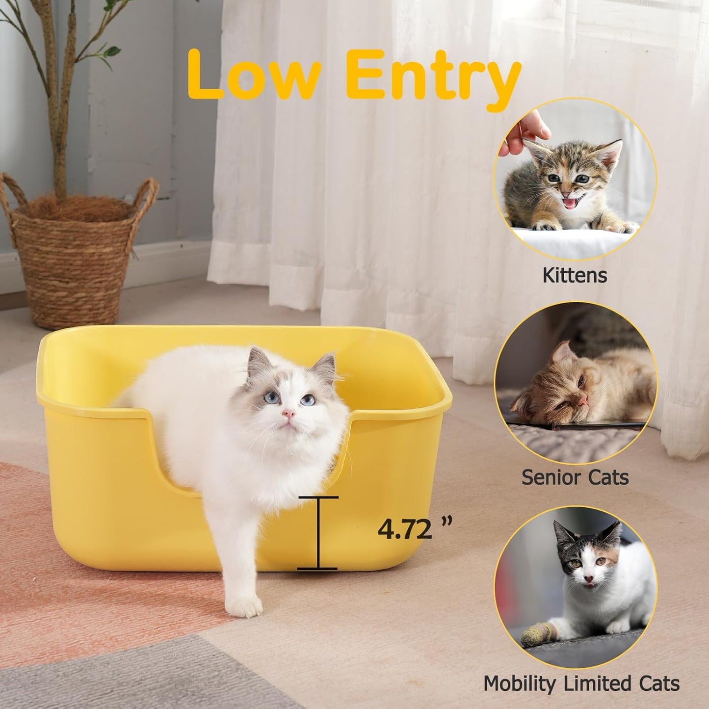 Large Cat Litter Box with High Sides,Cat Boxes for Indoor Cats,Cat Litter Pan for Kitty,Litter Box with Low Entry,Easy to Clean,Anti-Splashing (Green)