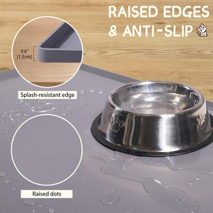 MateeyLife Silicone Cat & Dog Food Mat for Floors Waterproof, Anti-Slip Dog Bowl Mats for Food and Water, Pet Feeding Mats with Lip to Prevent Spills, Pet Placemat for Messy Drinkers to Protect Floors
