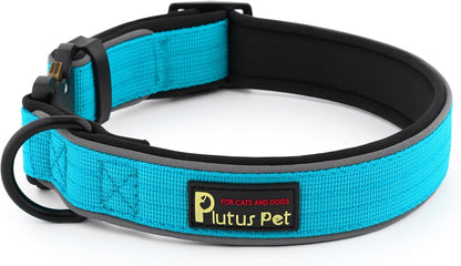 Plutus Pet Tactical Dog Collar, Reflective, Adjustable Heavy Duty Dog Collar, Soft Padded and Comfortable, for Small Medium and Large Dogs (Cyan, M)