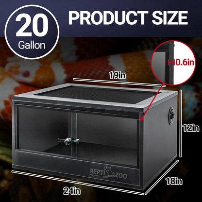REPTI ZOO 20 Gallon PVC Reptile Terrarium, 24x18x12 inch Reptile Tank for Crested Gecko Leopard Gecko Snake Turtle Hermit Crab, Thermal Insulation Moisturizing