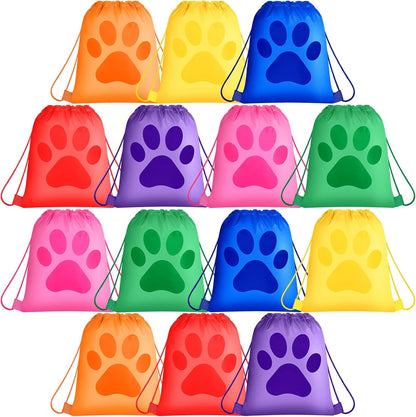 Yerliker 14 Pieces Paw Print Drawstring Bags Cute Paw Print Bags Bulk Reusable Dog Themed Party Favor Backpack Set Puppy Themed Drawstring Goodie Backpack with String for Birthday Gift Supplies